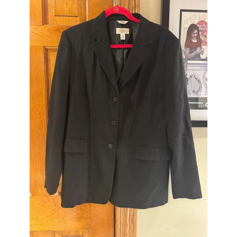 Talbots Womens‎ Black 100% Italian Wool 3-Button Blazer Jacket Size 14